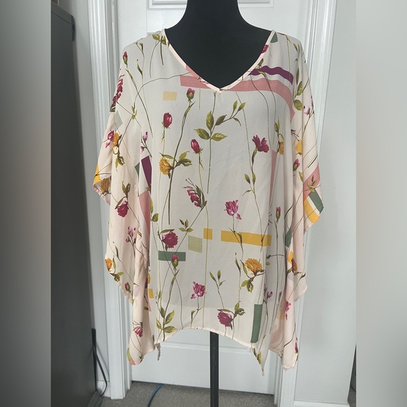 Watermelon Tops - Floral Print V-Neck Women's Top Oversized Chiffon Deep Back V Flowy and Drapey